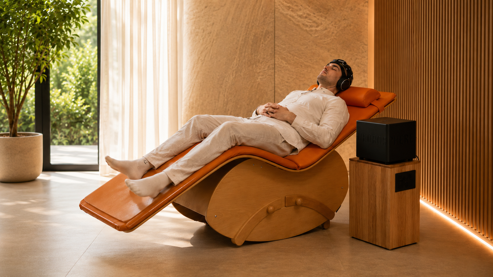 Neurofeedback Lounger in a restorative space
